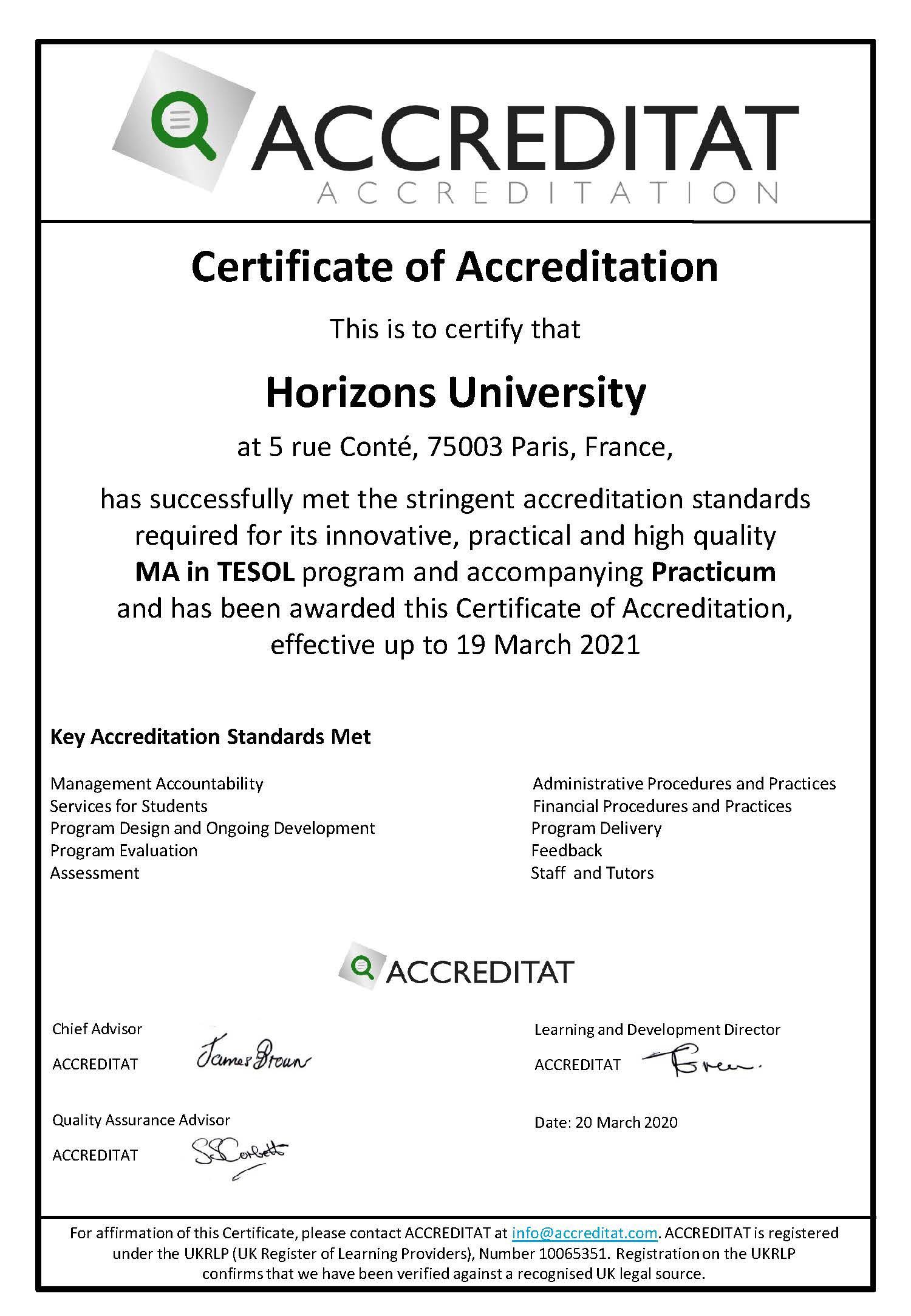 MA in TESOL accredited!